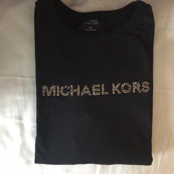 MICHAEL KORS Black 3/4 Sleeve Rhinestone Logo Top - Picture 8 of 8